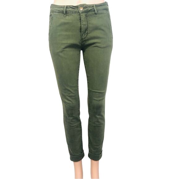Cosmic Blue Love Olive Green High Waist Ankle Length Cuffed Pants Side Pockets - Picture 3 of 16